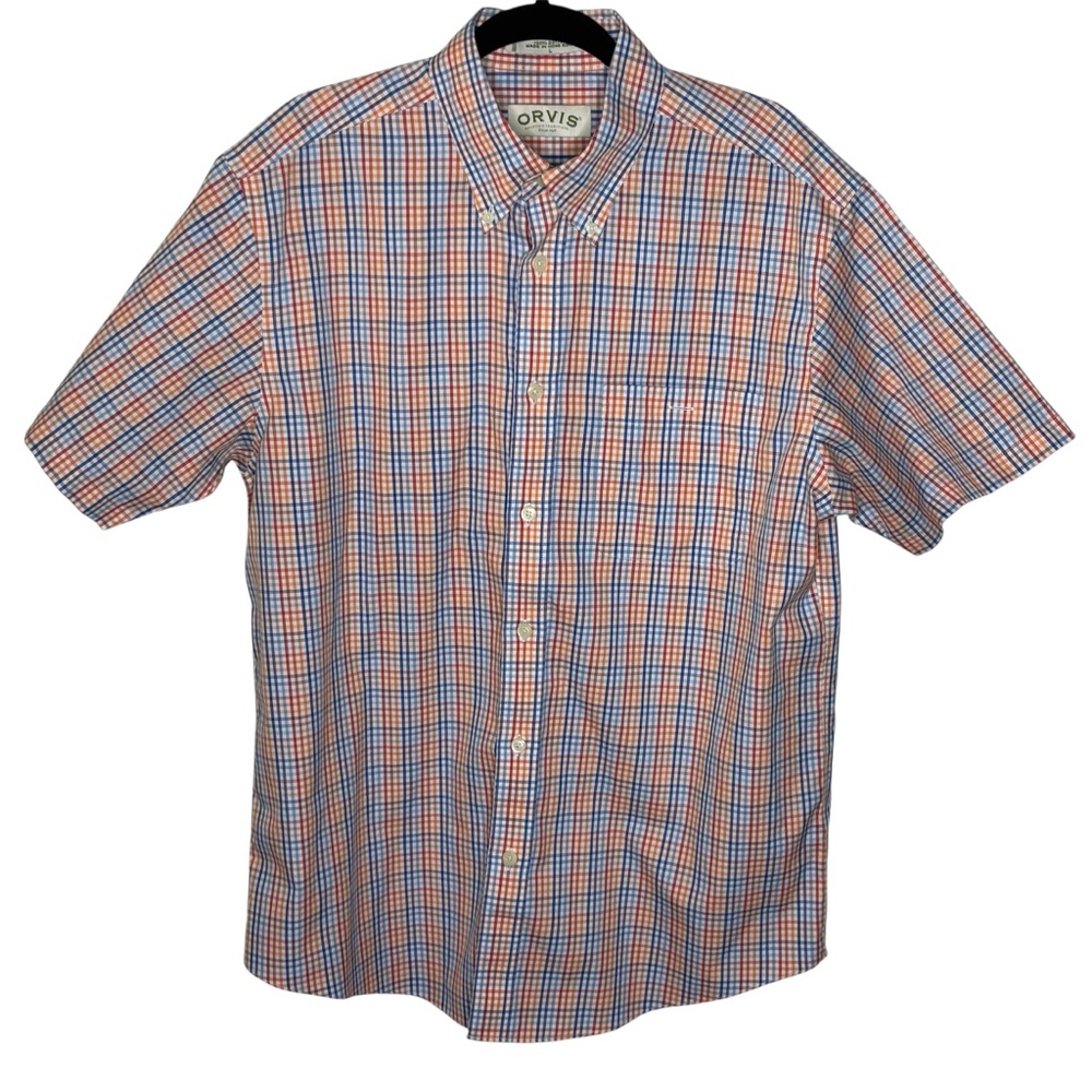 Orvis Short Sleeve Shirt Men's L Vibrant Plaid Button-Down Collared Pocket